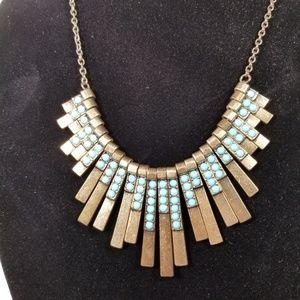 Brass Turquoise colored  Bib Statement Necklace